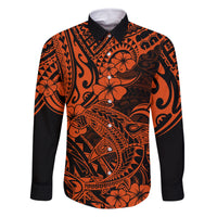 Hawaii Shark Family Matching Off Shoulder Long Sleeve Dress and Hawaiian Shirt Polynesian Pattern Orange Version LT01 Dad's Shirt - Long Sleeve Orange - Polynesian Pride