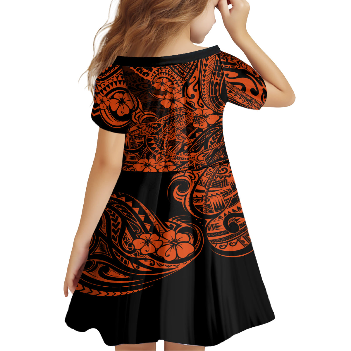 Hawaii Shark Family Matching Off Shoulder Maxi Dress and Hawaiian Shirt Polynesian Pattern Orange Version LT01 - Polynesian Pride