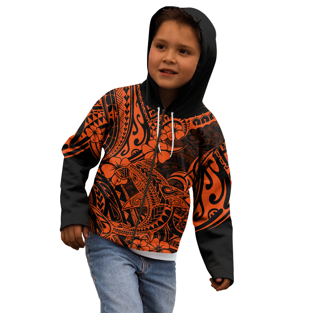 Hawaii Shark Kid Hoodie Polynesian Pattern Orange Version LT01 - Polynesian Pride