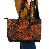Hawaii Shark Leather Tote Bag Polynesian Pattern Orange Version LT01 - Polynesian Pride