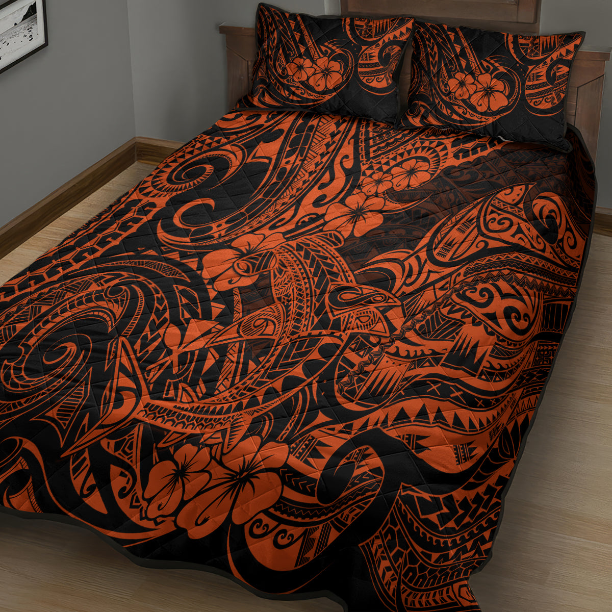 Hawaii Shark Quilt Bed Set Polynesian Pattern Orange Version LT01 - Polynesian Pride