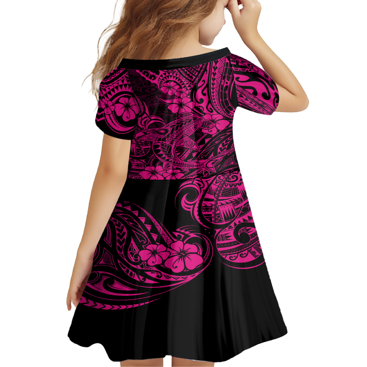 Hawaii Shark Family Matching Off Shoulder Long Sleeve Dress and Hawaiian Shirt Polynesian Pattern Pink Version LT01 - Polynesian Pride