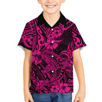 Hawaii Shark Family Matching Off Shoulder Long Sleeve Dress and Hawaiian Shirt Polynesian Pattern Pink Version LT01 Son's Shirt Pink - Polynesian Pride