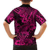 Hawaii Shark Family Matching Off Shoulder Maxi Dress and Hawaiian Shirt Polynesian Pattern Pink Version LT01 - Polynesian Pride