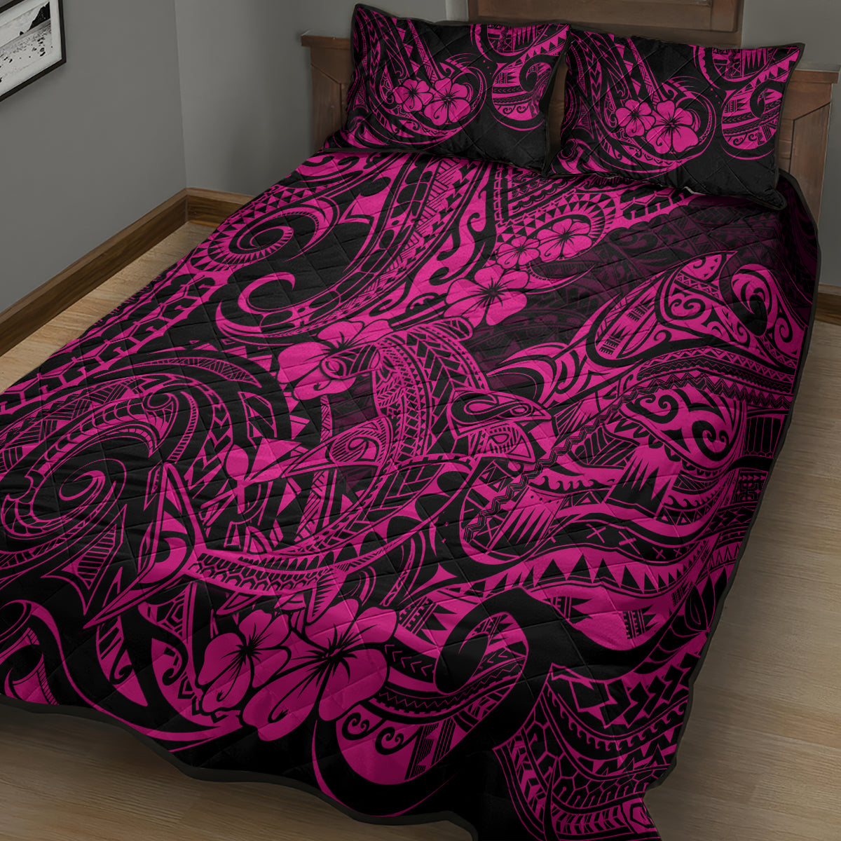Hawaii Shark Quilt Bed Set Polynesian Pattern Pink Version LT01 - Polynesian Pride