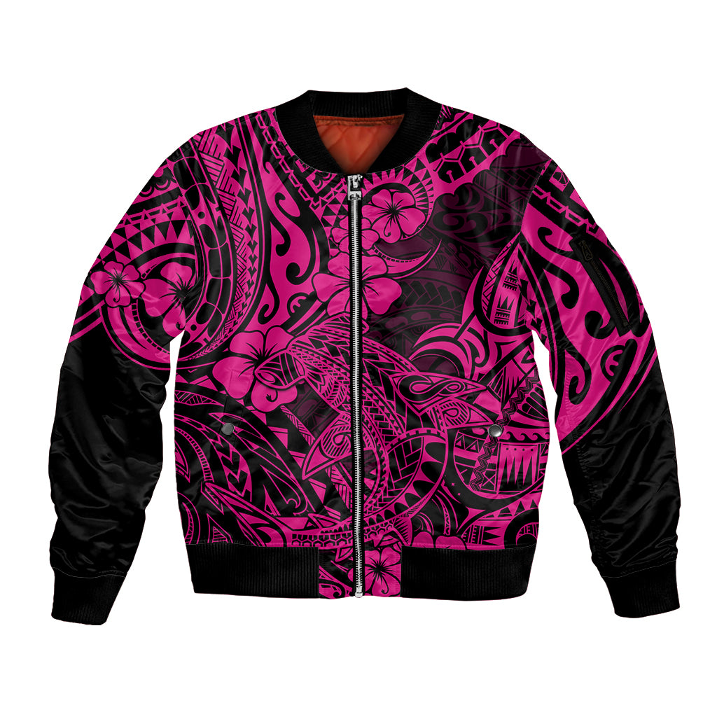 Hawaii Shark Sleeve Zip Bomber Jacket Polynesian Pattern Pink Version LT01 Unisex Pink - Polynesian Pride