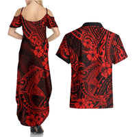 Hawaii Shark Couples Matching Summer Maxi Dress and Hawaiian Shirt Polynesian Pattern Red Version LT01 - Polynesian Pride