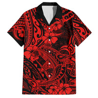 Hawaii Shark Family Matching Off Shoulder Maxi Dress and Hawaiian Shirt Polynesian Pattern Red Version LT01 Dad's Shirt - Short Sleeve Red - Polynesian Pride