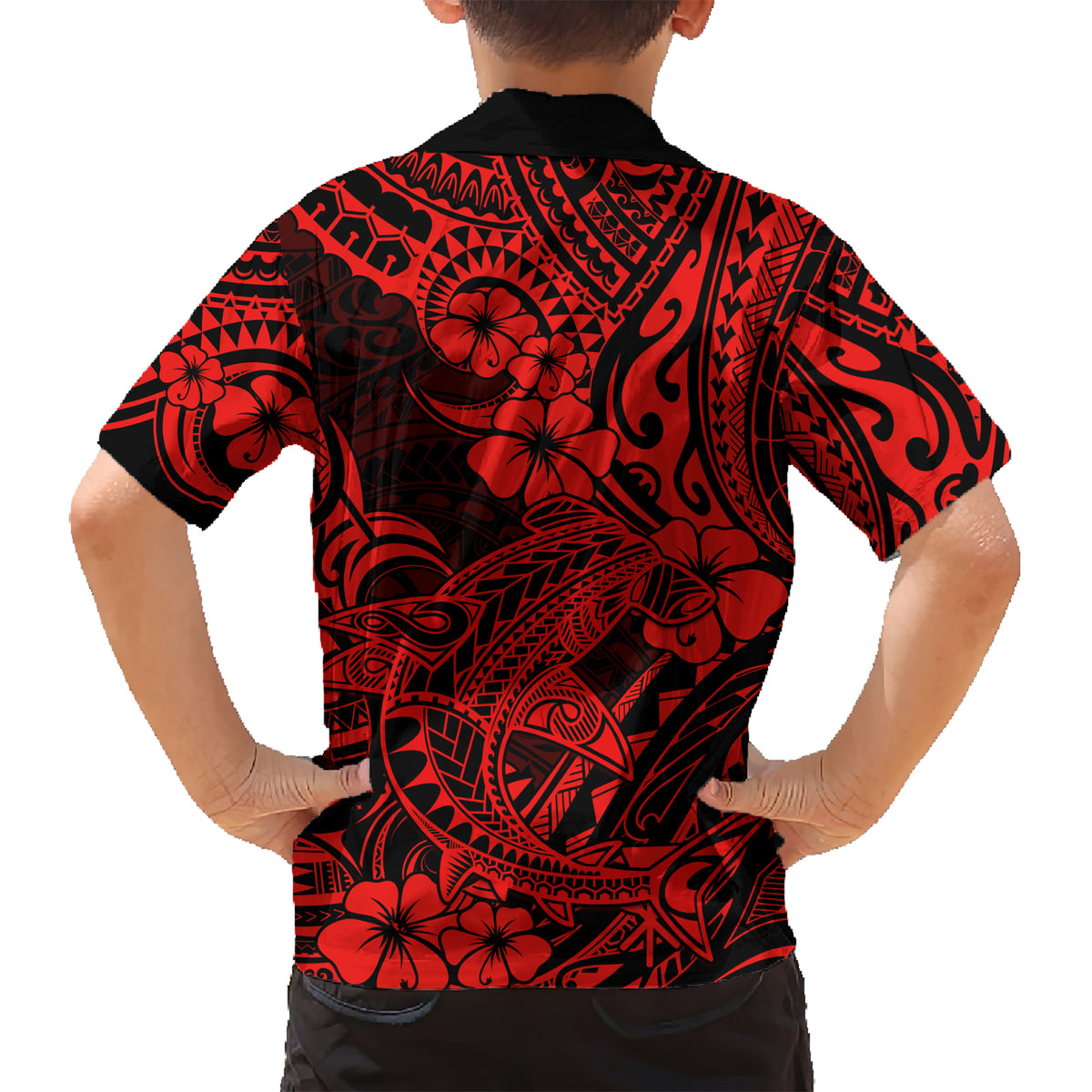 Hawaii Shark Kid Hawaiian Shirt Polynesian Pattern Red Version LT01 - Polynesian Pride