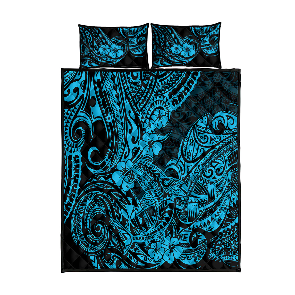 Hawaii Shark Quilt Bed Set Polynesian Pattern Sky Blue Version LT01 Blue - Polynesian Pride