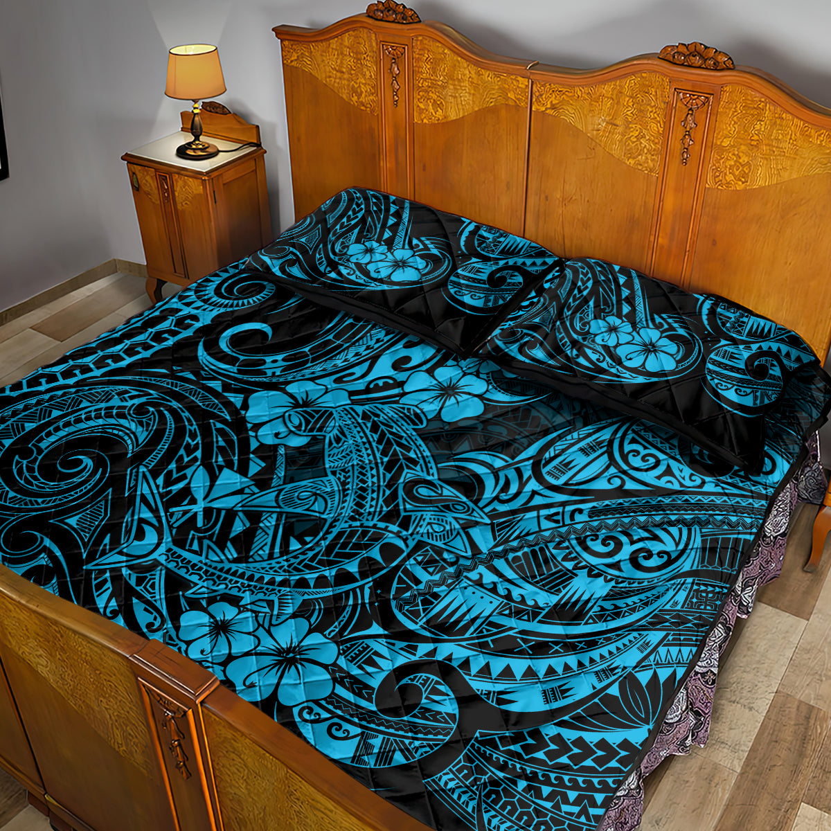 Hawaii Shark Quilt Bed Set Polynesian Pattern Sky Blue Version LT01 - Polynesian Pride