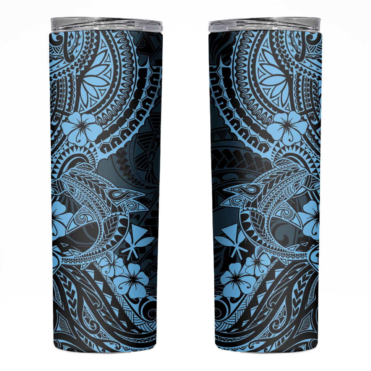 Hawaii Shark Skinny Tumbler Polynesian Pattern Sky Blue Version