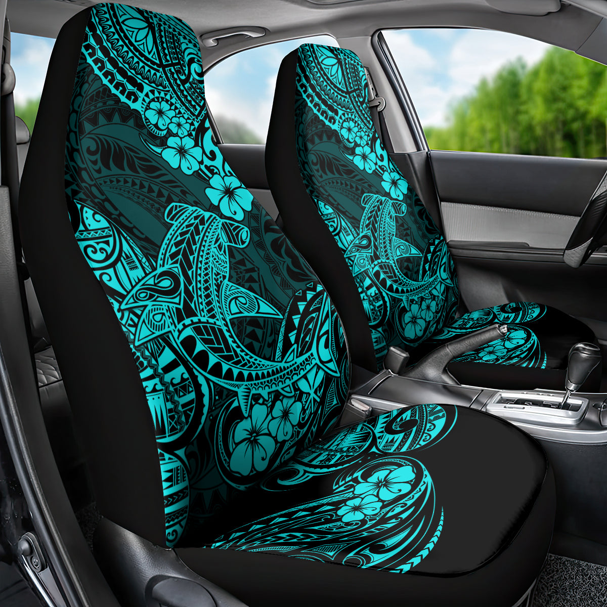 Hawaii Shark Car Seat Cover Polynesian Pattern Turquoise Version LT01 - Polynesian Pride