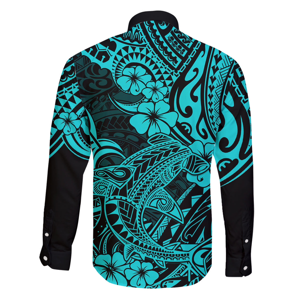 Hawaii Shark Family Matching Summer Maxi Dress and Hawaiian Shirt Polynesian Pattern Turquoise Version LT01 - Polynesian Pride