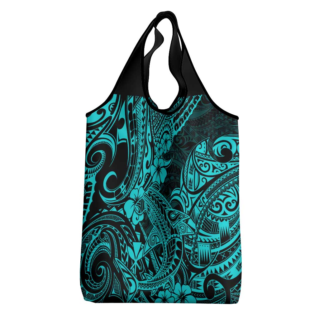 Hawaii Shark Grocery Bag Polynesian Pattern Turquoise Version