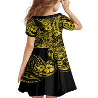 Hawaii Shark Family Matching Off Shoulder Short Dress and Hawaiian Shirt Polynesian Pattern Yellow Version LT01 - Polynesian Pride