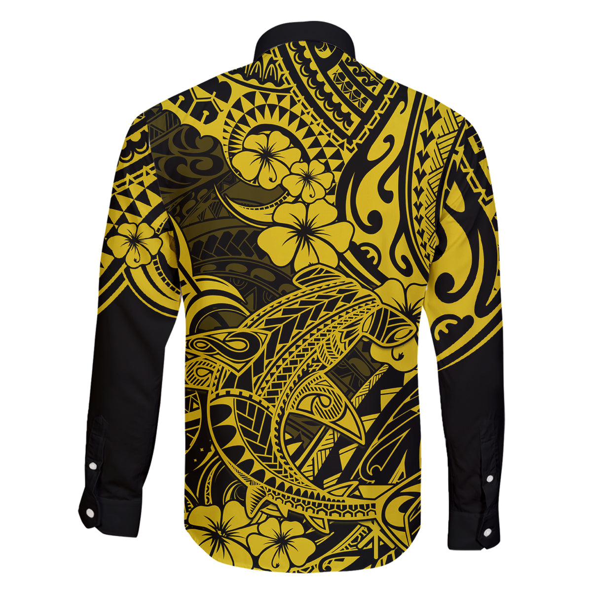 Hawaii Shark Family Matching Off Shoulder Short Dress and Hawaiian Shirt Polynesian Pattern Yellow Version LT01 - Polynesian Pride