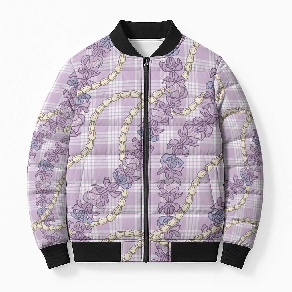 Pua Kalaunu Lei Bomber Puffer Jacket Palaka Pattern LT01 Unisex Purple - Polynesian Pride