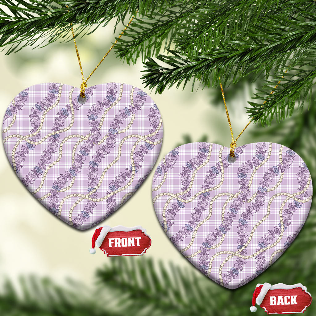 Pua Kalaunu Lei Ceramic Ornament Palaka Pattern LT01 Heart Purple - Polynesian Pride