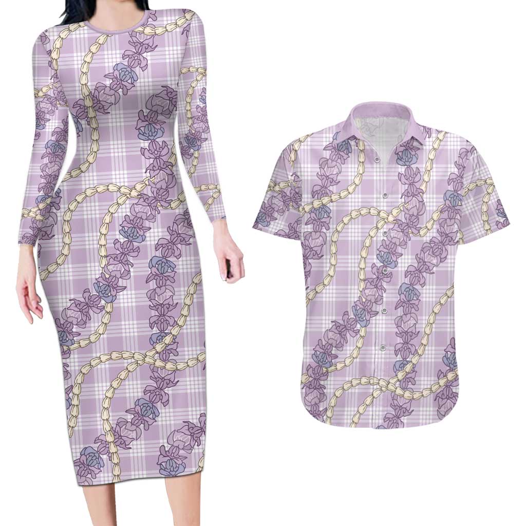 Pua Kalaunu Lei Couples Matching Long Sleeve Bodycon Dress and Hawaiian Shirt Palaka Pattern