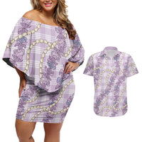 Pua Kalaunu Lei Couples Matching Off Shoulder Short Dress and Hawaiian Shirt Palaka Pattern