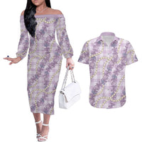 Pua Kalaunu Lei Couples Matching Off The Shoulder Long Sleeve Dress and Hawaiian Shirt Palaka Pattern