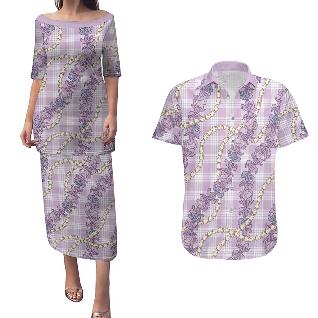 Pua Kalaunu Lei Couples Matching Puletasi and Hawaiian Shirt Palaka Pattern