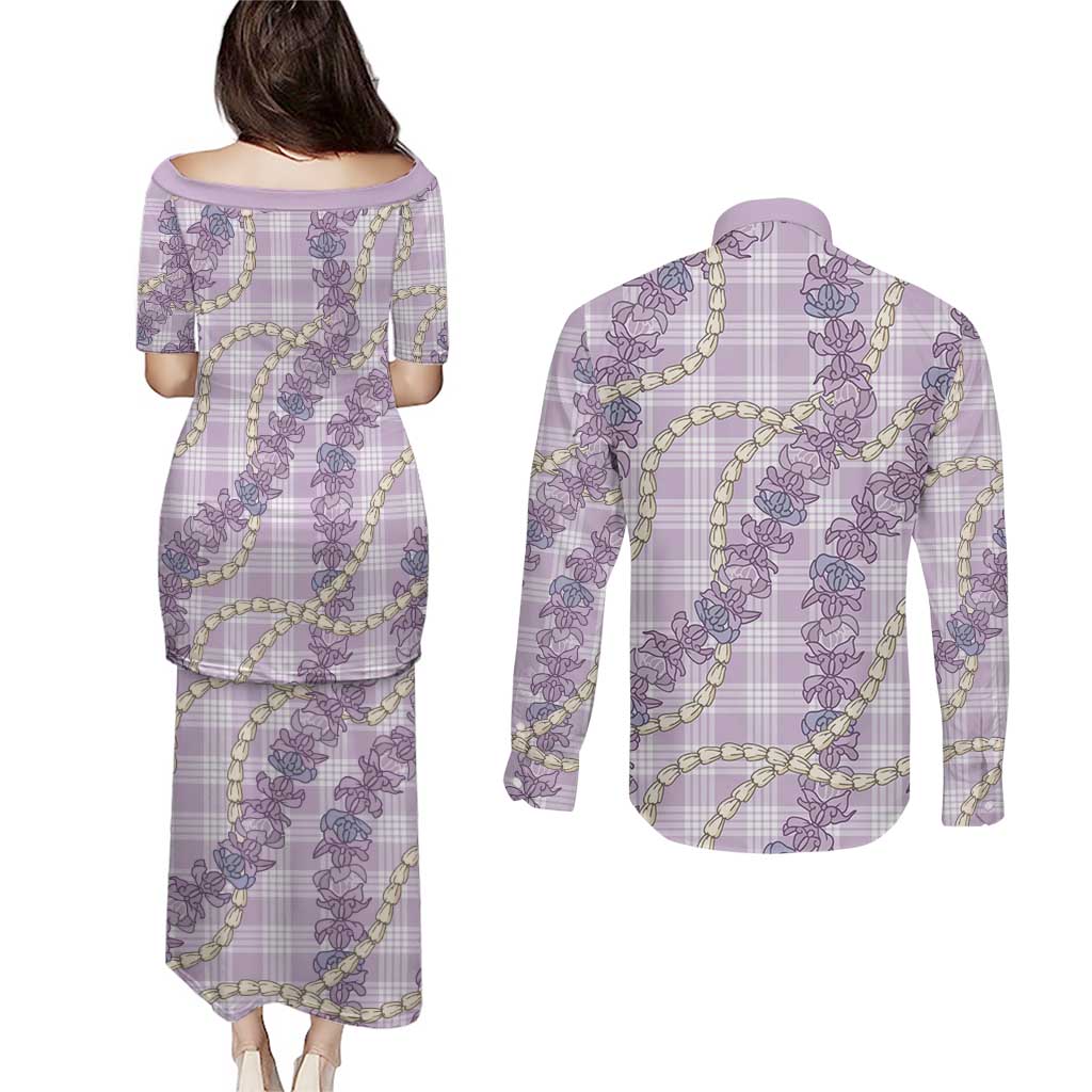 Pua Kalaunu Lei Couples Matching Puletasi and Long Sleeve Button Shirt Palaka Pattern