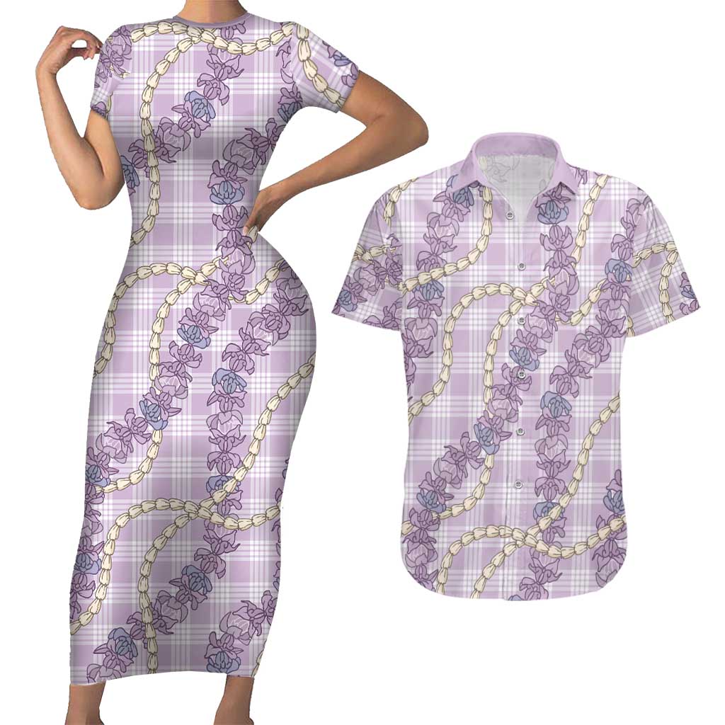 Pua Kalaunu Lei Couples Matching Short Sleeve Bodycon Dress and Hawaiian Shirt Palaka Pattern