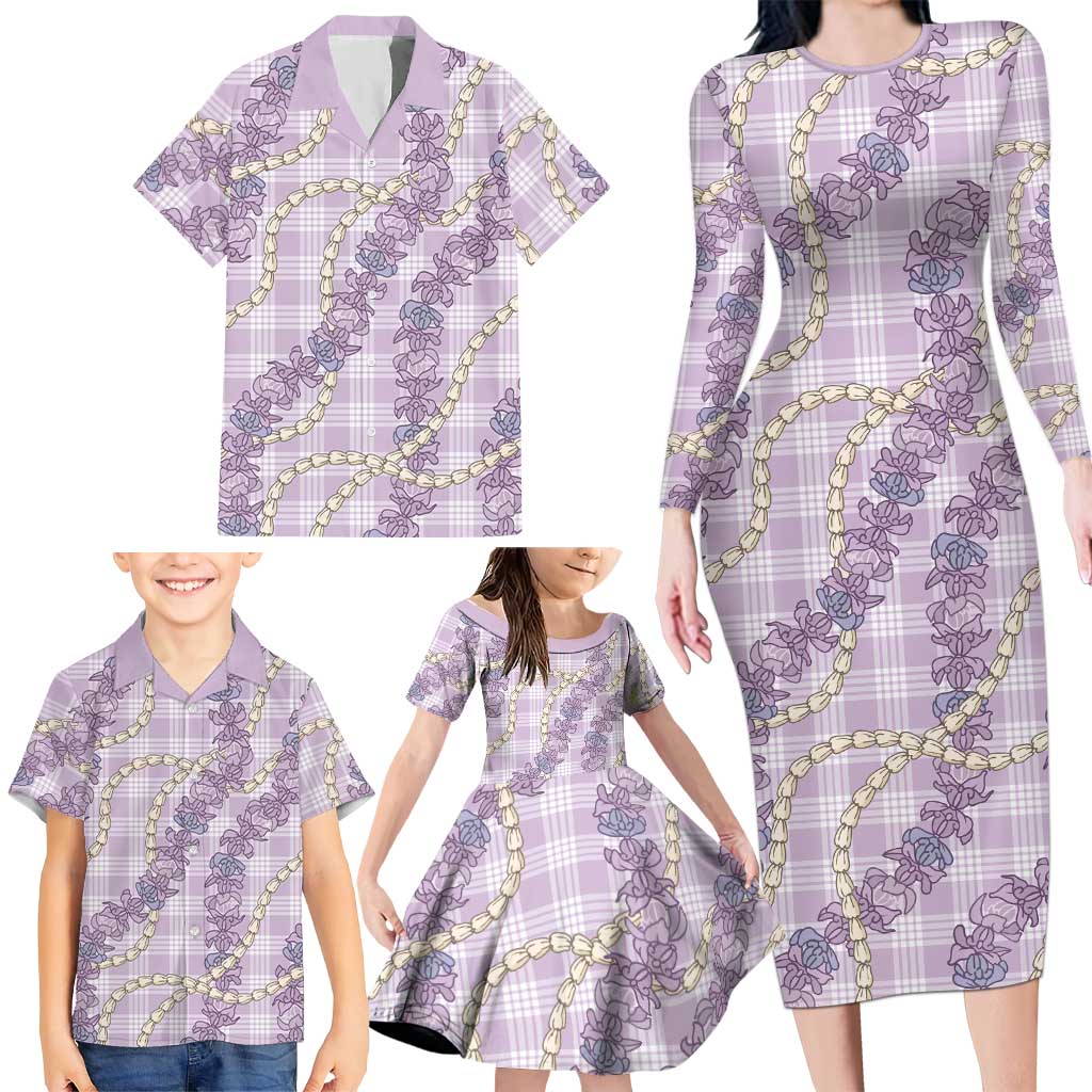 Pua Kalaunu Lei Family Matching Long Sleeve Bodycon Dress and Hawaiian Shirt Palaka Pattern LT01 - Polynesian Pride