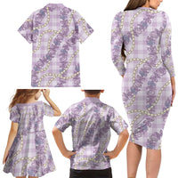 Pua Kalaunu Lei Family Matching Long Sleeve Bodycon Dress and Hawaiian Shirt Palaka Pattern