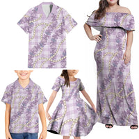 Pua Kalaunu Lei Family Matching Off Shoulder Maxi Dress and Hawaiian Shirt Palaka Pattern
