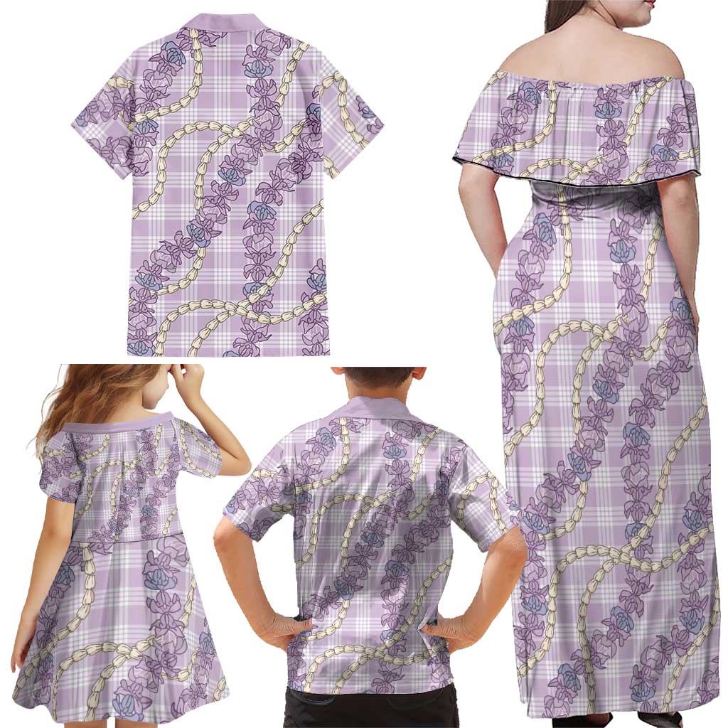 Pua Kalaunu Lei Family Matching Off Shoulder Maxi Dress and Hawaiian Shirt Palaka Pattern