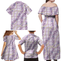 Pua Kalaunu Lei Family Matching Off Shoulder Maxi Dress and Hawaiian Shirt Palaka Pattern