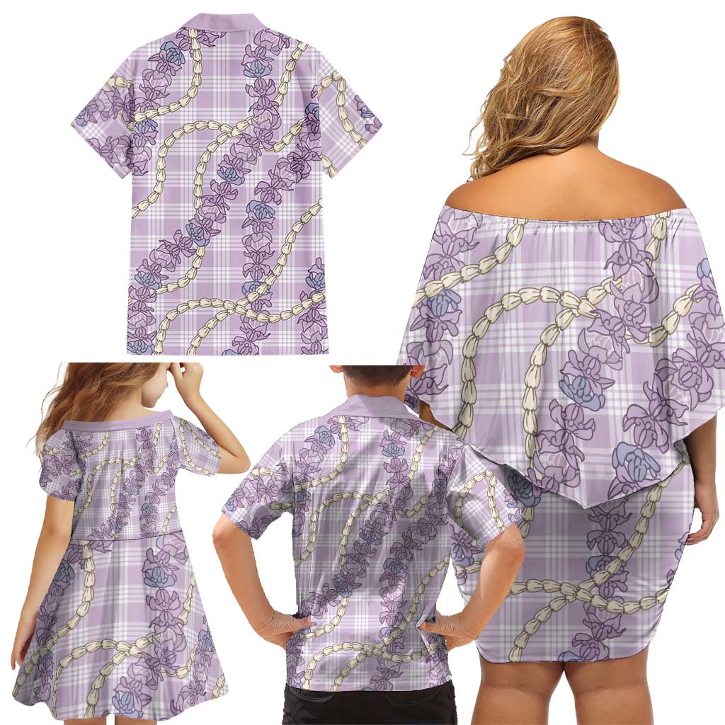 Pua Kalaunu Lei Family Matching Off Shoulder Short Dress and Hawaiian Shirt Palaka Pattern