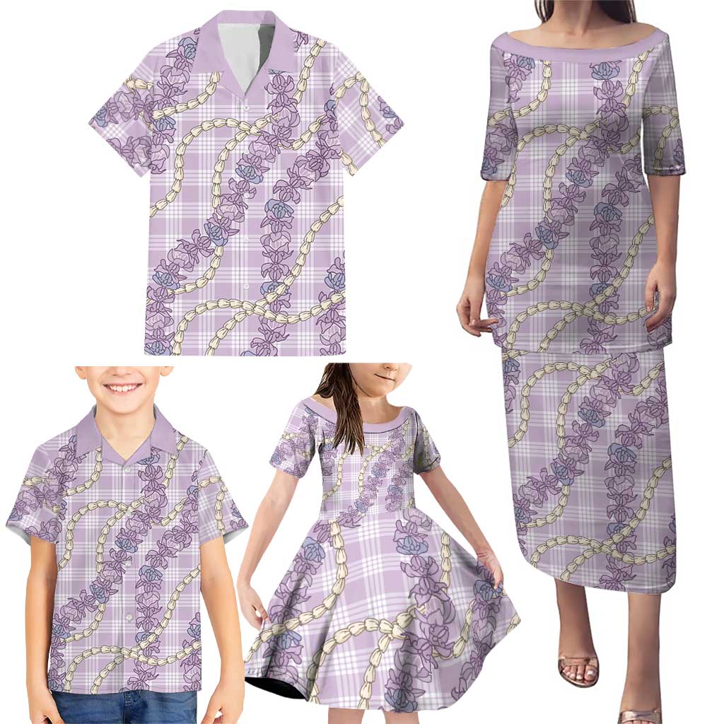 Pua Kalaunu Lei Family Matching Puletasi and Hawaiian Shirt Palaka Pattern