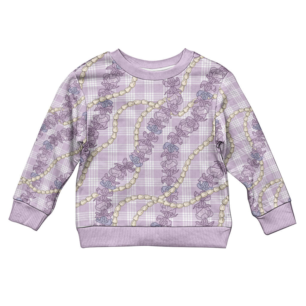 Pua Kalaunu Lei Kid Ugly Christmas Sweater Palaka Pattern LT01 Kid Purple - Polynesian Pride