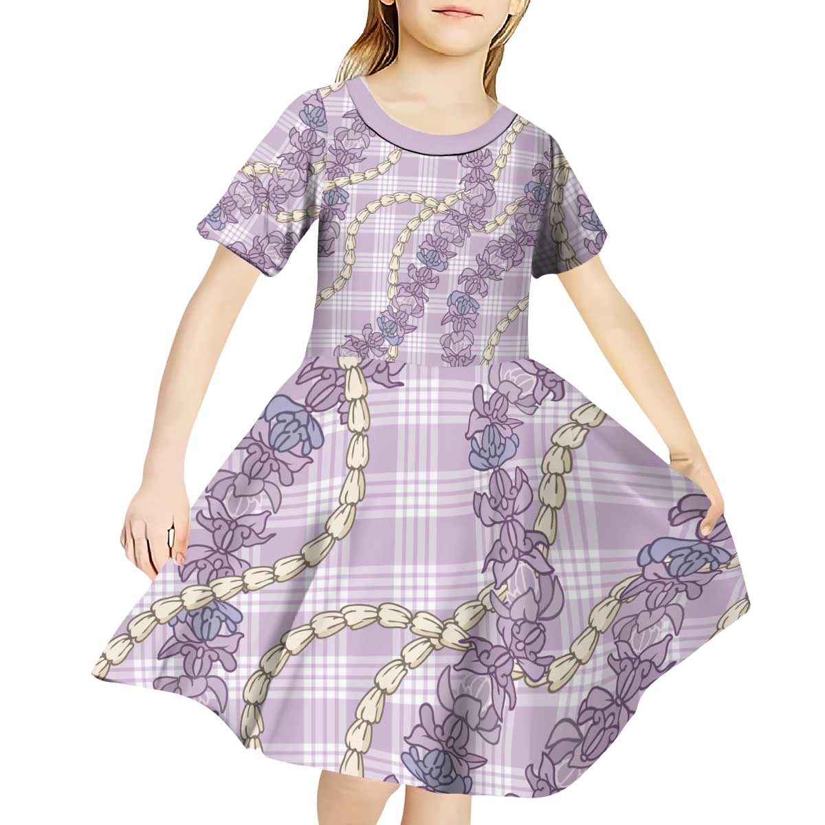 Pua Kalaunu Lei Kid Short Sleeve Dress Palaka Pattern
