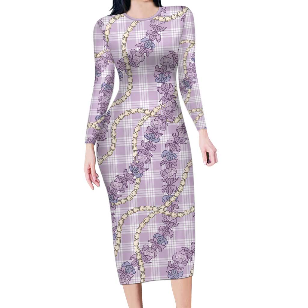 Pua Kalaunu Lei Long Sleeve Bodycon Dress Palaka Pattern