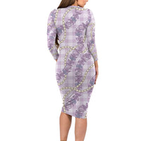 Pua Kalaunu Lei Long Sleeve Bodycon Dress Palaka Pattern