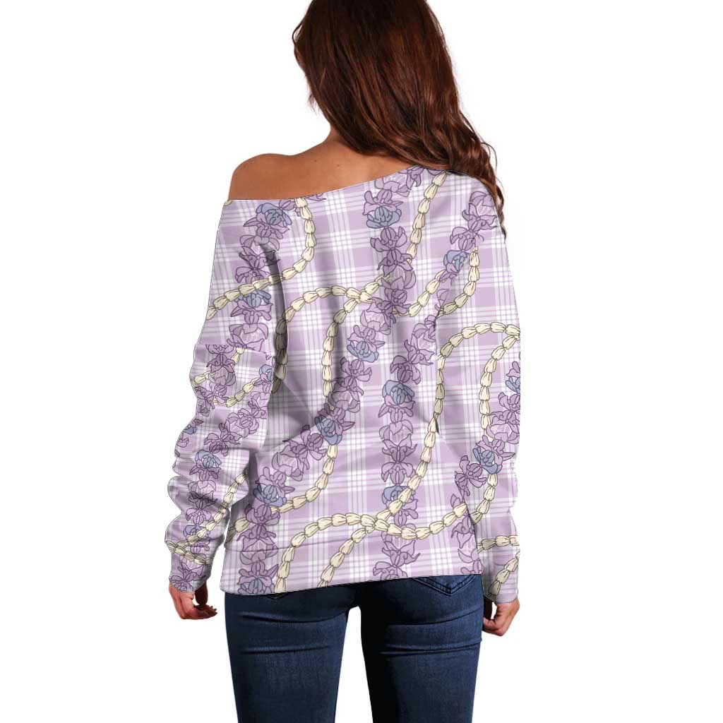 Pua Kalaunu Lei Off Shoulder Sweater Palaka Pattern