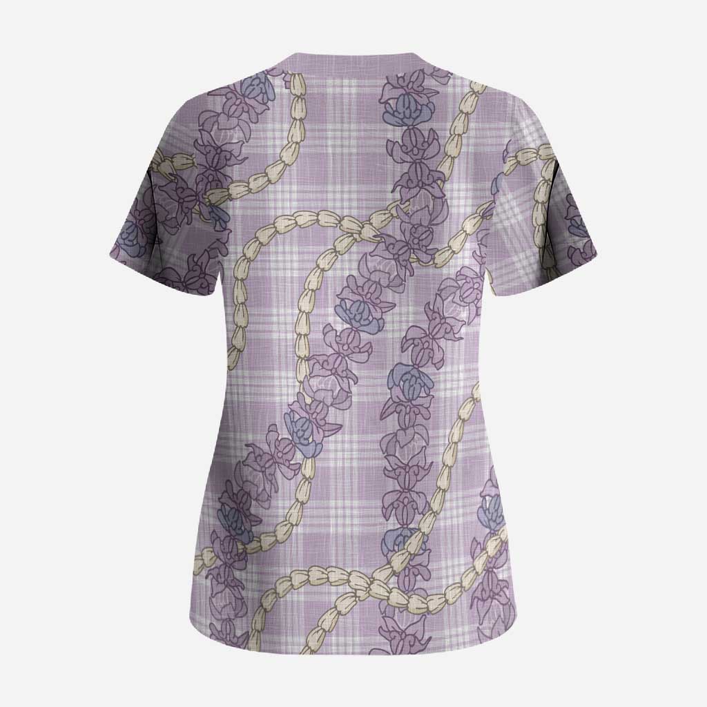 Pua Kalaunu Lei Scrub Top Palaka Pattern