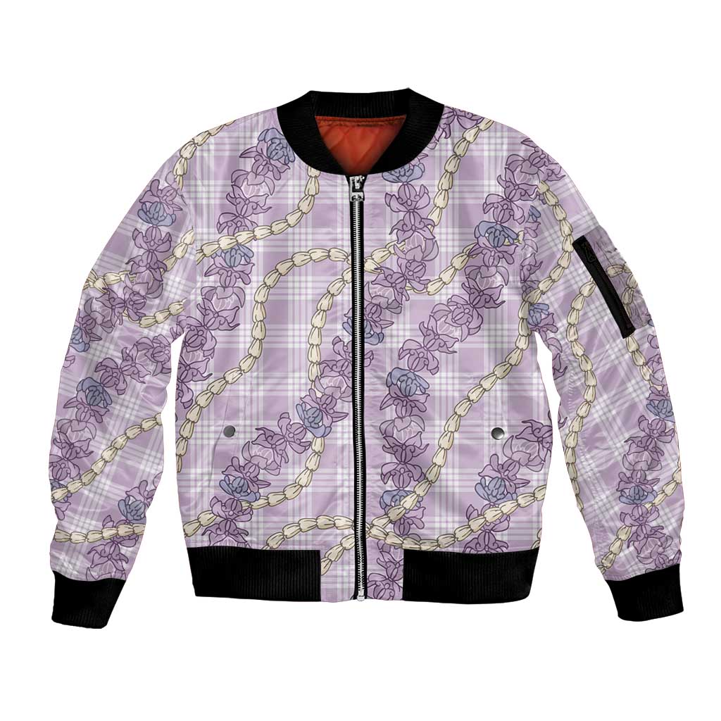 Pua Kalaunu Lei Sleeve Zip Bomber Jacket Palaka Pattern