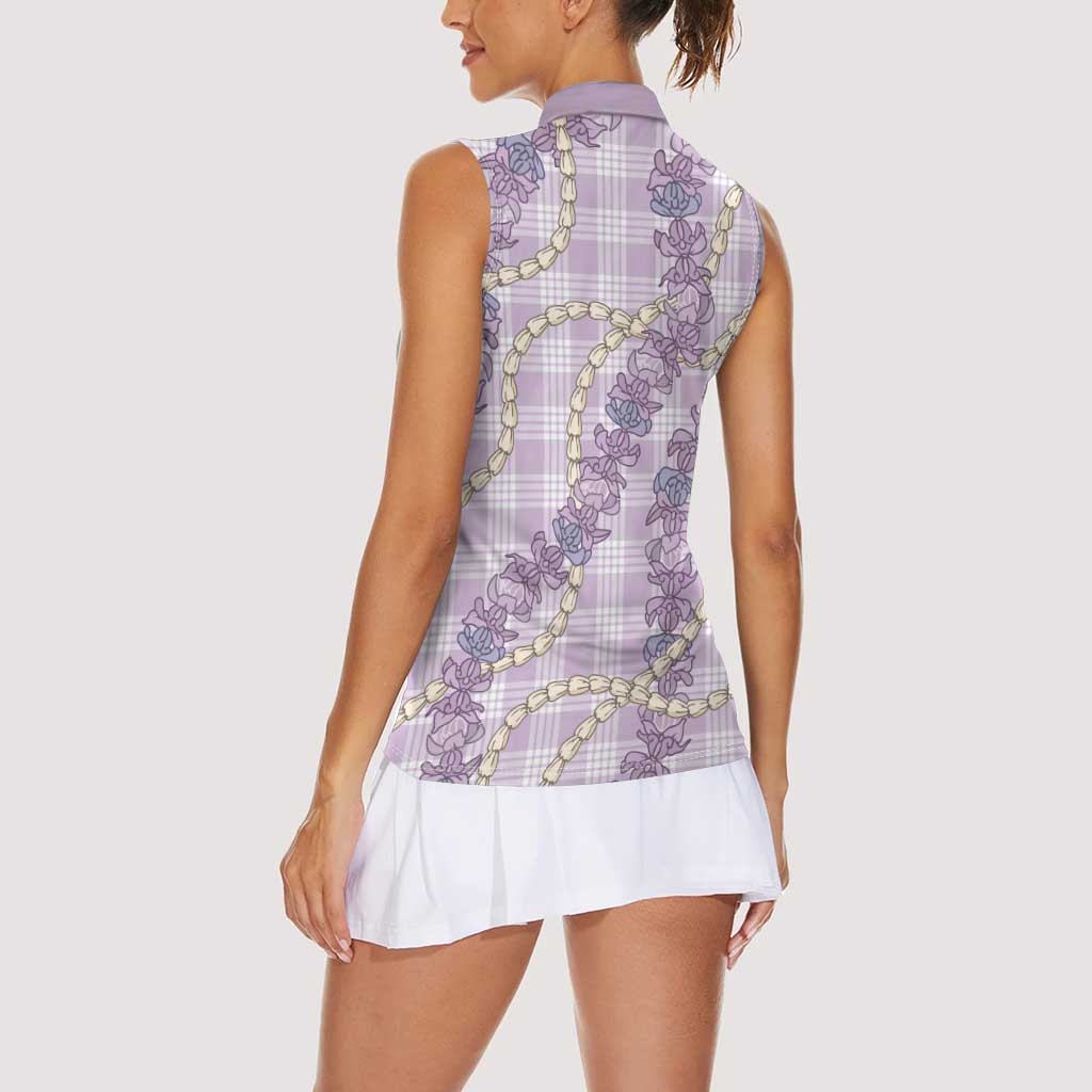 Pua Kalaunu Lei Women Sleeveless Polo Shirt Palaka Pattern