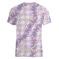 Pua Kalaunu Lei Women V-Neck T-Shirt Palaka Pattern