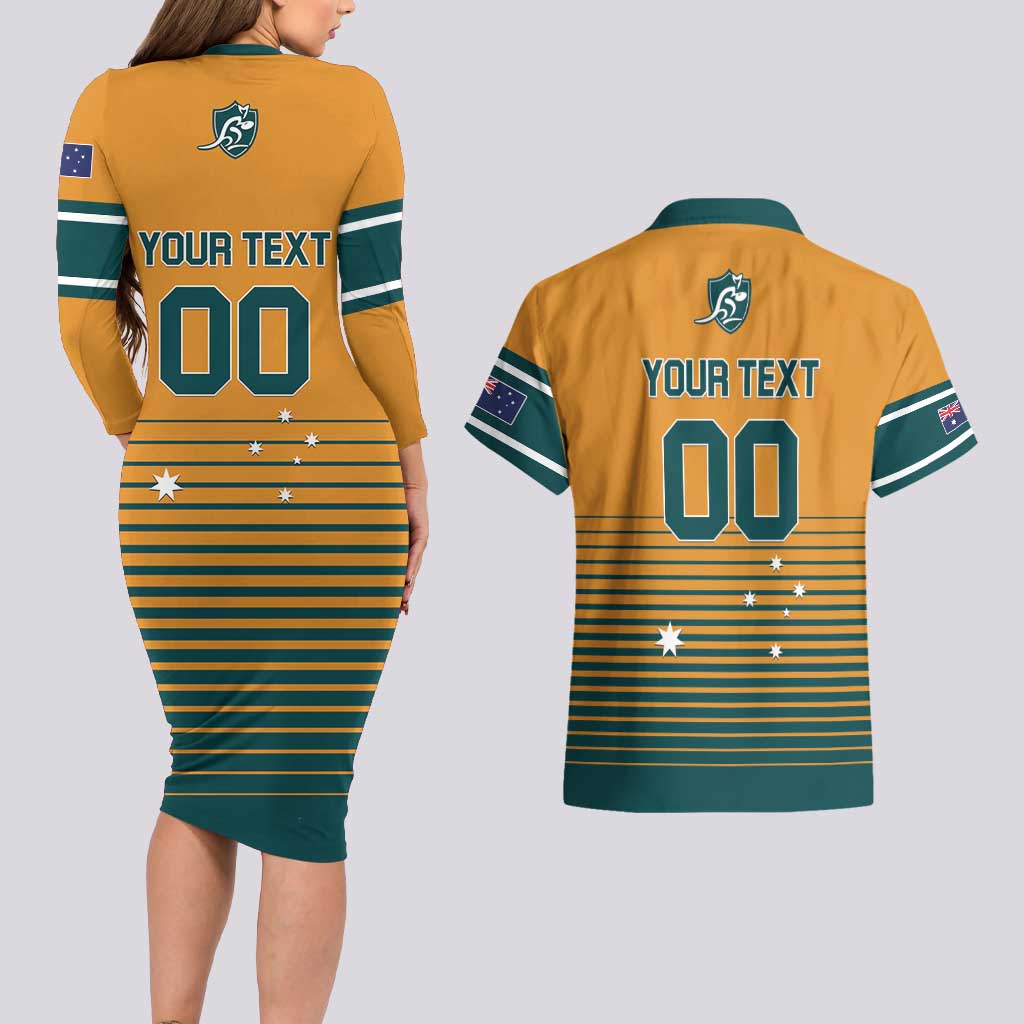 Custom Rugby Australia Couples Matching Long Sleeve Bodycon Dress and Hawaiian Shirt Junior Wallabies Go Champions