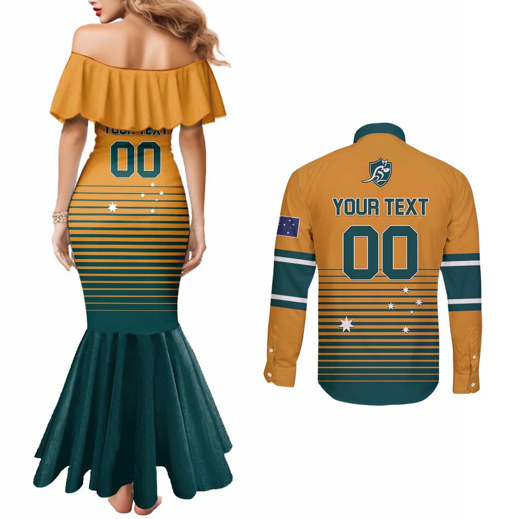 Custom Rugby Australia Couples Matching Mermaid Dress and Long Sleeve Button Shirt Junior Wallabies Go Champions