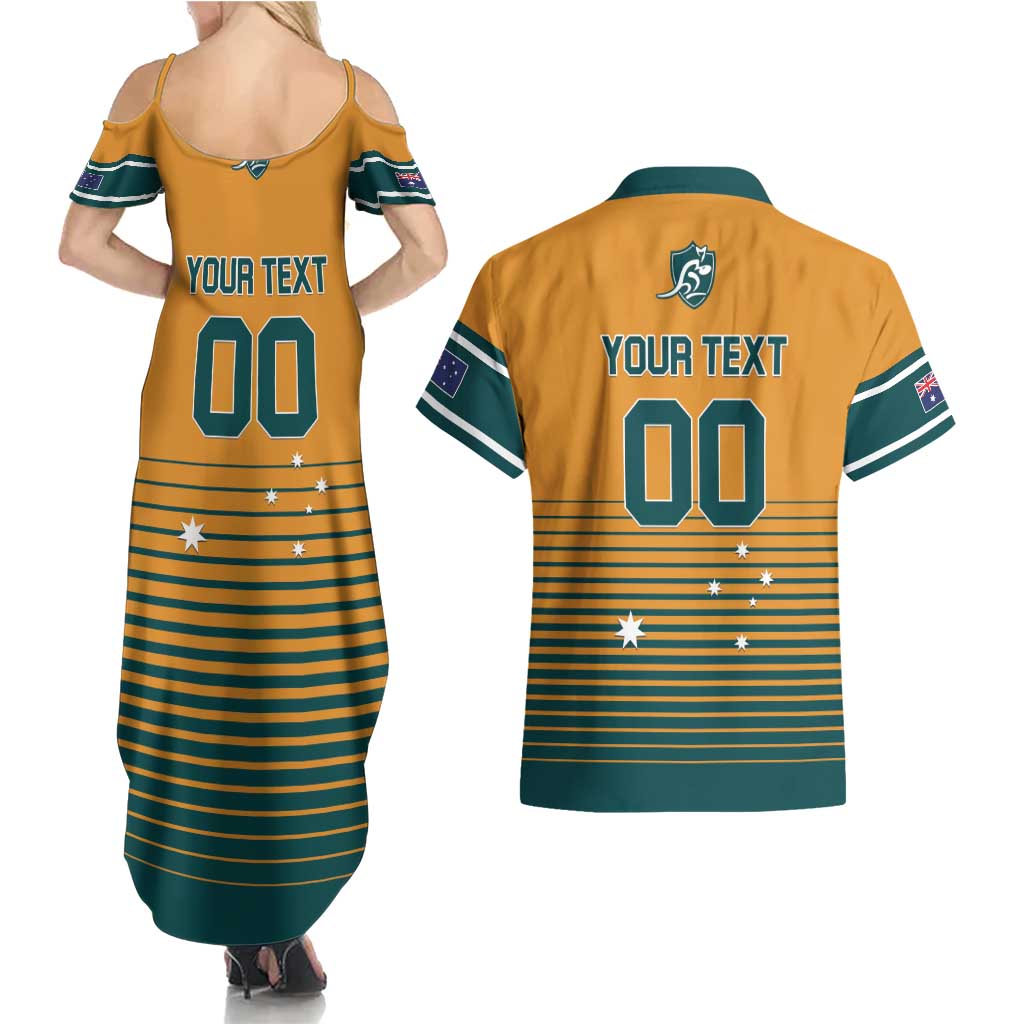 Custom Rugby Australia Couples Matching Summer Maxi Dress and Hawaiian Shirt Junior Wallabies Go Champions