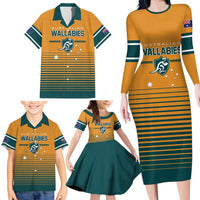Custom Rugby Australia Family Matching Long Sleeve Bodycon Dress and Hawaiian Shirt Junior Wallabies Go Champions LT01 - Polynesian Pride