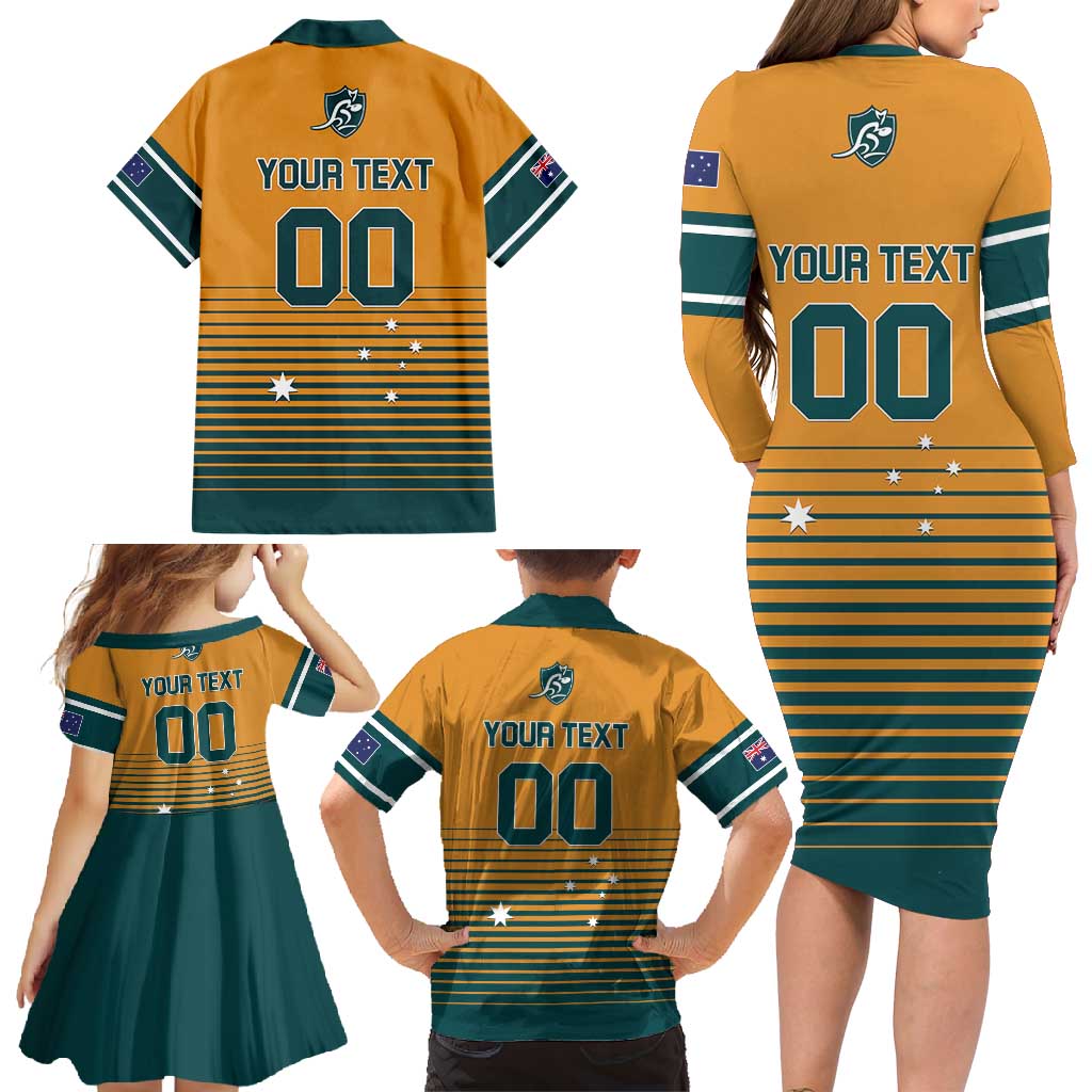 Custom Rugby Australia Family Matching Long Sleeve Bodycon Dress and Hawaiian Shirt Junior Wallabies Go Champions LT01 - Polynesian Pride